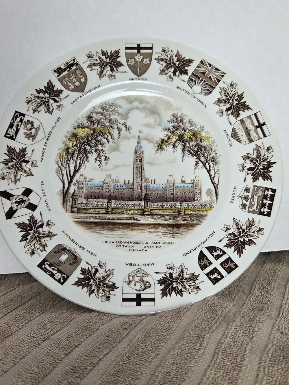 Wood & Sons Collectible Canadian Parliament Decorative Plate - Brown and Cream